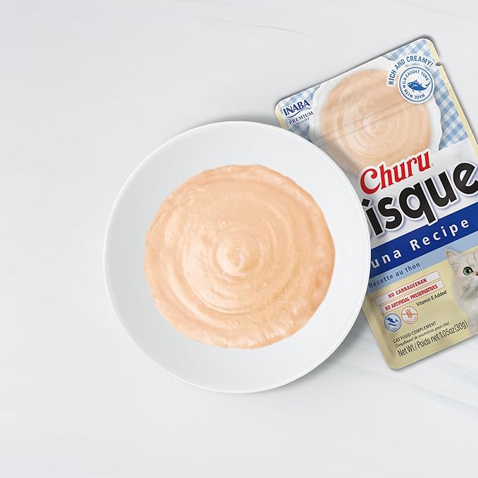 INABA Churu Bisque for Cats, Creamy Lickable Purée Side Dish with Vitamin E, 1 Ounce per Pouch, 5 Pouches, Tuna Variety Pack
