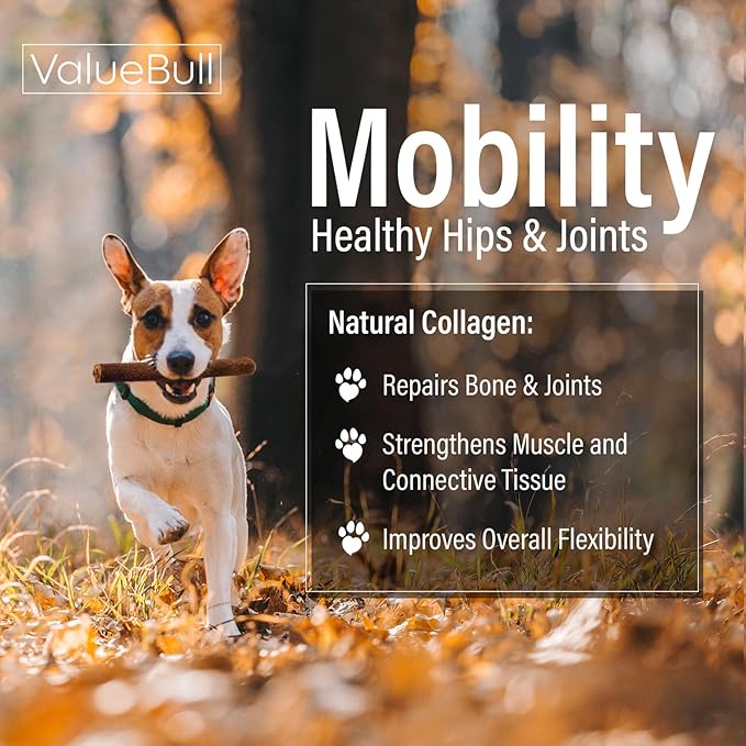 ValueBull Collagen Sticks for Dogs, 6 Inch Jumbo Chews, Natural Long-Lasting Dog Treats, 100 Count Bulk Pack - Supports Joints, Skin & Coat with Chondroitin & Glucosamine