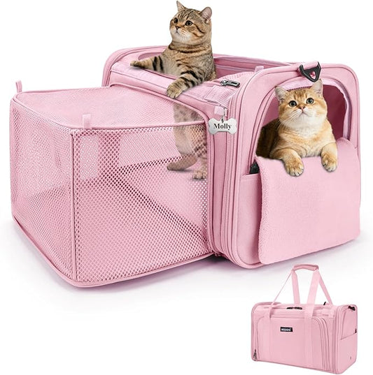 MIDOG Cat Carrier Soft, TSA Approved Airline Travel Carrier for Cats and Small Dogs, Under Seat Pet Bag with Expandable Space & Escape-Proof Zippers (Coral)