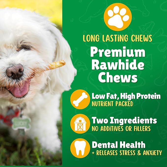 Peanut Butter Rawhide Twist Sticks Dog Treats – 125ct. Premium Rawhide Chew Sticks – Long Lasting Peanut Butter Flavored Chews for Small Dogs Made in USA with Natural Beef Hide