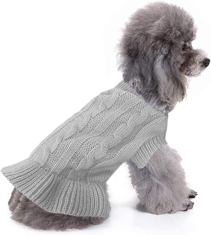 CHBORCHICEN Small Dog Sweaters Knitted Pet Cat Warm Dog Sweatshirt Winter Clothes Kitten Puppy Sweater (XXS, Dress-Grey)