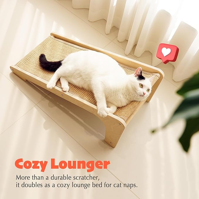 PETKARAY L Shape Cat Scratcher, Sisal Kitty Scratching Ramp, Vertical Scratch Pad for Indoor Cats, 25.2" Furniture Protector with Catnip, Classic
