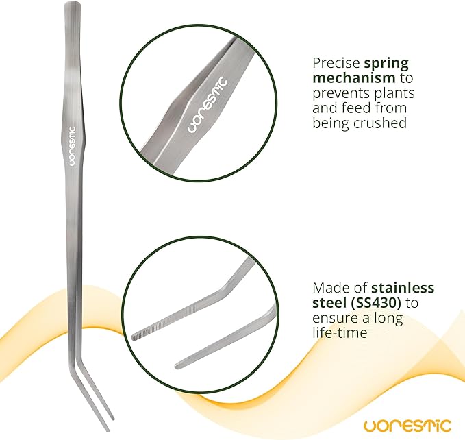 VORESTIC 2 Pcs 15 Inch Tweezers, Heavy Duty Reptile Feeding Tongs, Aquarium Tongs, Reptile Tweezers Feeding, Reptile Tongs, Straight and Curved Long Tweezers for Aquarium and Terrarium