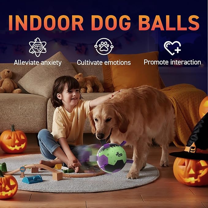 QDAN Dog Toys Ball: Dog Soccer Balls with Straps- Outdoor Herding Balls Toys for Small Medium Dogs- Halloween Puppy Pet Birthday Gifts- 6 Inch Purple Green