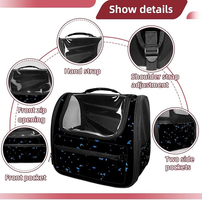 Butterfly on Black Background Traveler Backpack Pet Carriers for Cats and Dogs