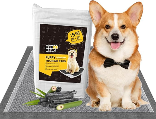 Dog Pee Pads for Dogs XXL 30"x36" Charcoal Puppy Pads 15 Counts Extra Large Disposable Activated Carbon Super Absorbent Full Edge-Wrapping Pee Pads Odor-Control Training Pads（Simplified Version）