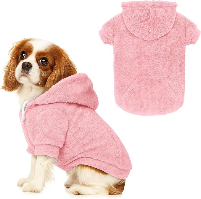 Dog Sweaters,Dog Hoodie,Warm Fuzzy Fleece Sweatshirt with Hood & Pocket,Leash Hole,Cozy Cold Weather Pet Clothes Pet Sweater for Small,Medium,and Large Dogs(Pink,M)