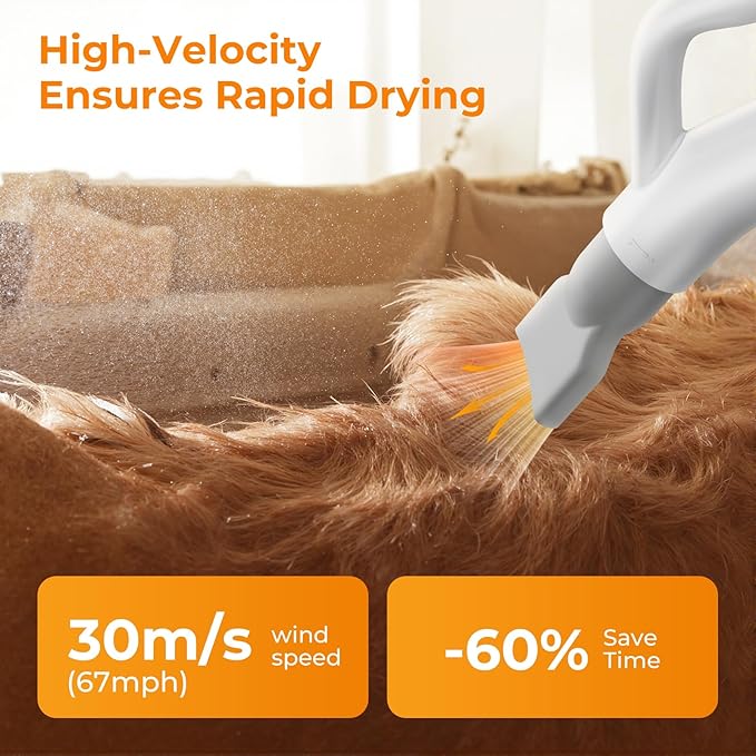 Pecute High-Velocity Dog Hair Dryer, Dog Blow Dryer with Adjustable Speed & Temp, Cool-Warm-Hot Cycle Mode, 4 Nozzles, Soft Noise Pet Dryer for Grooming, Heat Resistant Hose, 6.5ft Cord