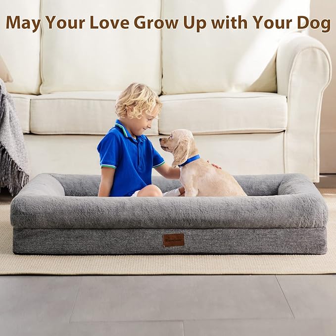 BFPETHOME Orthopedic Dog Beds for Extra Large Dogs, Washable Large Pet with Bolster, Orthopedic Large Dog Mats with Removable Covers & Waterproof Pet Bed for Pet