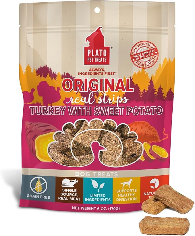 Plato Original Real Strips Turkey & Sweet Potato 6oz, Natural (850002221428)
