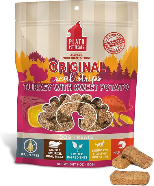Plato Original Real Strips Turkey & Sweet Potato 6oz, Natural (850002221428)