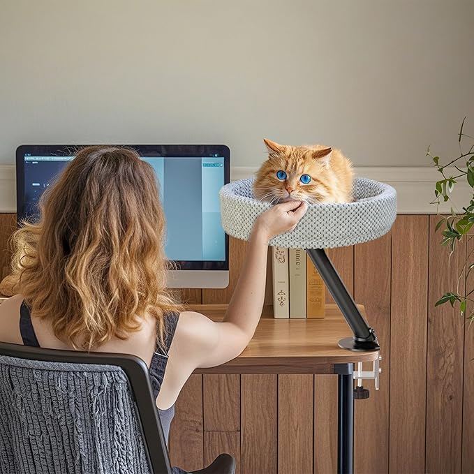 Simcat Modern Desk Cat Bed for Indoor Cats, Removable Study Office Game Tables Cat Desk Bed, Small Day Kitten Adjustable Pet Nest Bed