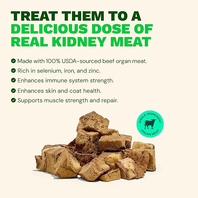 Get Joy Freeze Dried 100% Beef Kidney Dog Treats, 16oz | Single Ingredient Organ Meat, High Protein Raw Dog Food Topper, Snack & Training Rewards | Grain Free, Gluten Free, Filler Free