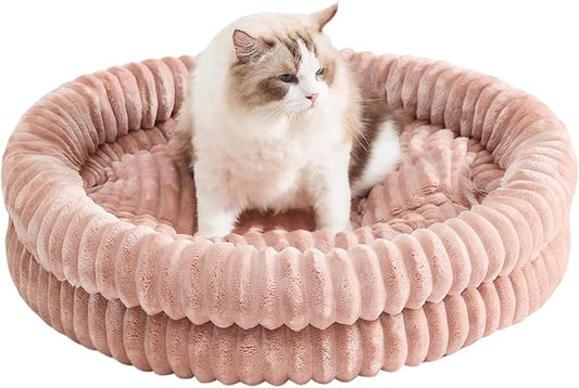 Extra Large Fluffy Cat Beds for Indoor Cats, Washable Round Orthopedic Dog Bed for Small Medium Dogs, Soft Fuzzy Pet Bed with Non-Slip Bottom, Cute Kitten Bed, 27.6x27.6x6.3 in, Dark Pink