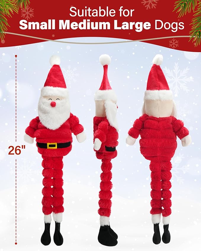 Prime Pets Christmas Dog Toys, 26” Large Plush Squeaky Dog Toys, Crinkle Santa Dog Toy for Small Medium Large Dogs, Stuffed Puppy Chew Toy to Keep Them Busy