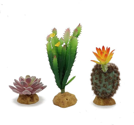 JIHAQUA Reptile Plants Succulent, Artificial Desert Rain Forests Plants for Lizard Bearded Dragon Chameleon Gecko Snake Amphibian Terrarium Decor (Set 3)