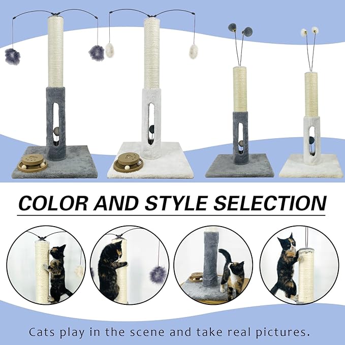 Cat Scratching Post 25 Inches Heavy Duty and Thicker Cat Scratching Post Cotton Rope with Hanging Ball and Mice Scratching Post for Indoor Cats and Adult (Gray, 25" H)