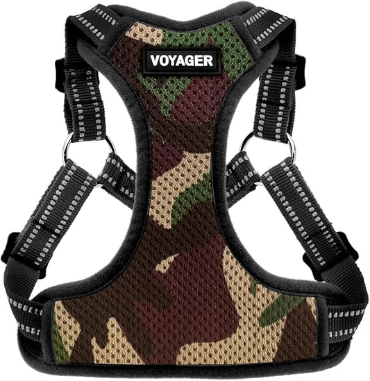Best Pet Supplies Voyager Mesh Dog Breathable Harness Reflective Stitching, All Weather Adjustable for Walking Training, or Running - Heavy Duty & Durable, Harness (Army/Black Trim), M