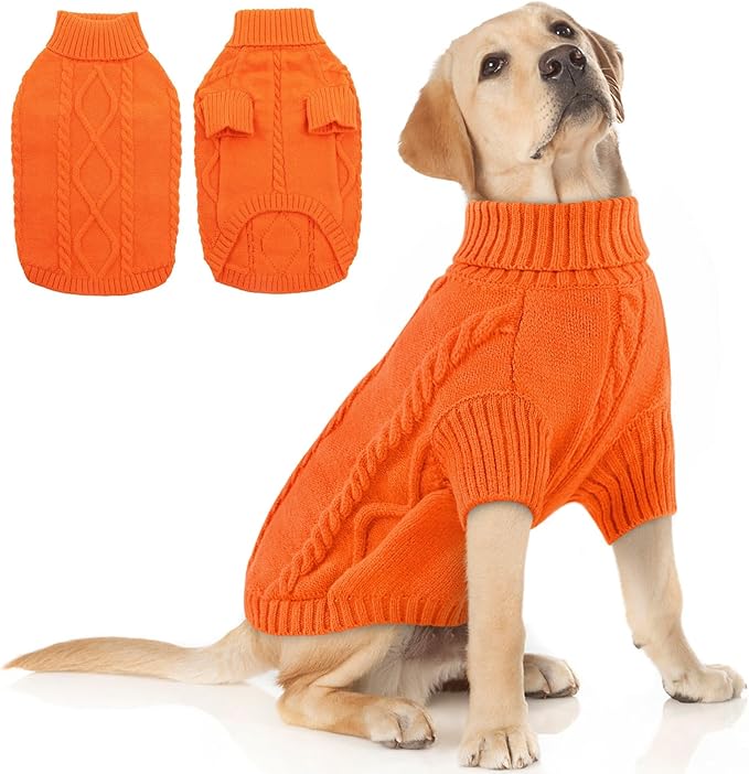 Queenmore XXL Dog Sweaters,Large Dog Sweater for Pitbull Doberman,Warm Turtleneck Knitted Big Pet Sweater for Male Femal Dogs,Extra Large Size Pet Winter Clothes (Orange,2XL)
