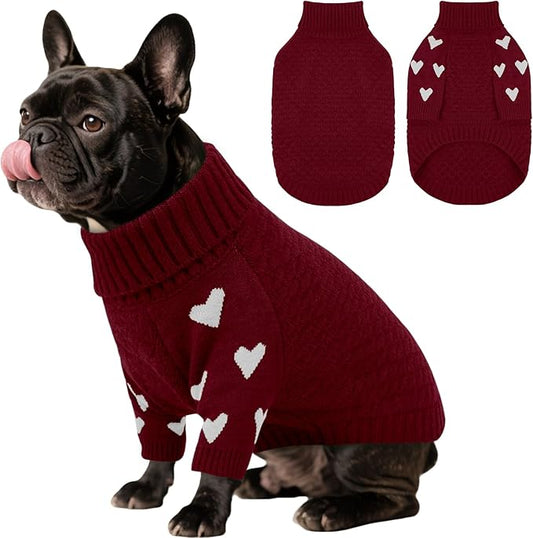 Kuoser Dog Sweater,Soft Small Dog Sweaters Thermal Cable Knit Puppy Sweater, Turtleneck Thick Christmas Pet Sweaters, Cold Weater Doggie Winter Clothes Dogs Outfit Girl Boy for Fall Xmas,Red S