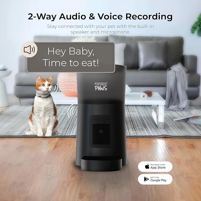 Smart HD Automatic Cat Feeder with 1080P Camera & Night Vision, 2-Way Audio, WiFi App Control, Anti-Jam 6L Pet Feeder with Battery Backup, Schedules Up to 15 Meals for Cat & Dog (Black)