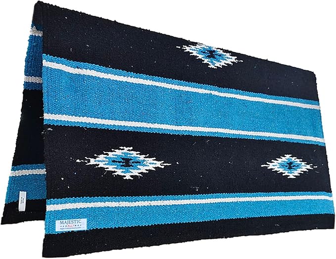 Majestic Ally 36"x 34" Navajo Design Acrylic Saddle Blanket -2.4 lbs (Hurricane Blue and Black)