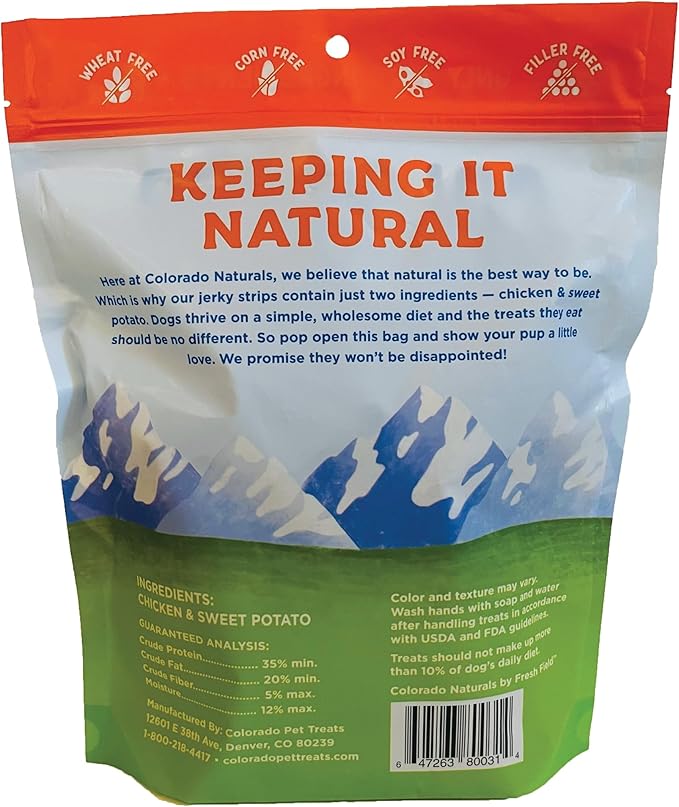 Colorado Naturals Chicken & Sweet Potato Jerky Strips Dog Treats, 16 oz – All-Natural, Made in USA, No Fillers or Preservatives – Promote Bone and Joint Health