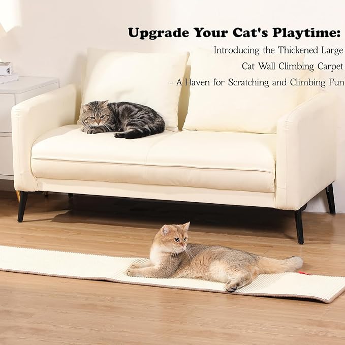 66.93x13.38x0.32 inch Thickened Cat Wall Scratcher Carpet, Cat Climbing Wall, Durable Cat Wall Furniture, Tall Cat Scratching Post, Wall Scratchers for Indoor Cats Sofa Protector (Beige-Velcro Strap)