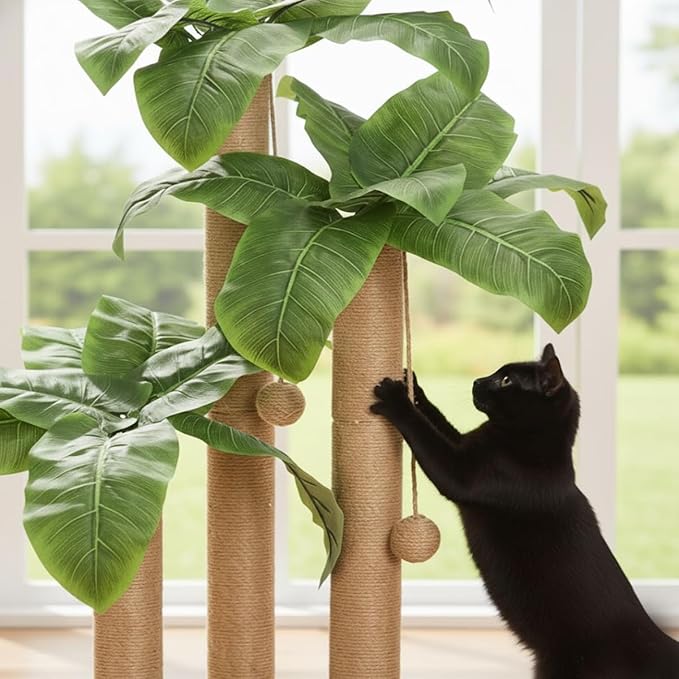 31.5Inch Cat Scratching Post,Cat Scratcher Tree with 3 Scratching Poles & 2 Interactive Dangling Balls,Cats Scratching Posts for Indoor Kitten & Adult Cats