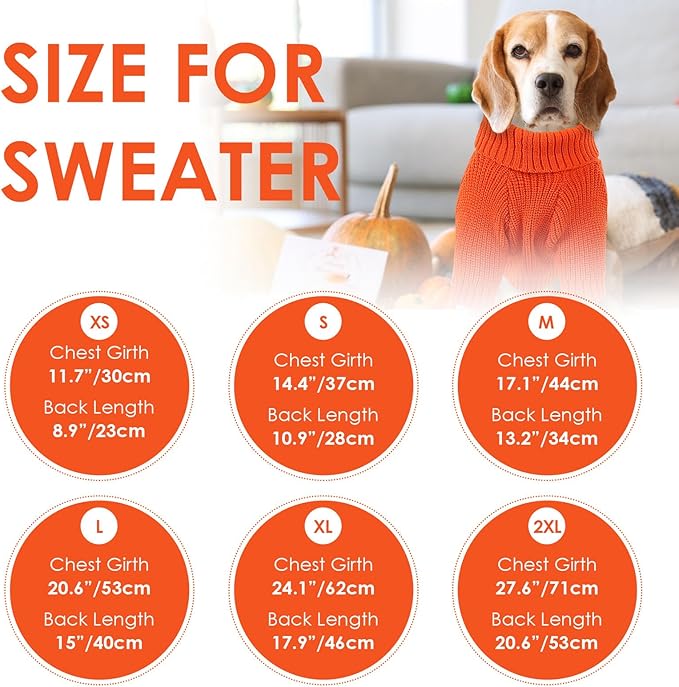 SUNFURA XS Dog Sweater, Small Dog Sweater Doggie Knitted Knitwear for Winter, Cat Pullover Christmas Sweatshirt for Yorkie Chihuahua, Warm Thick Turtleneck Clothes for Puppy, Orange X-Small