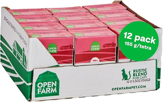 Open Farm Rustic Blend Wet Cat Food, Complete & Balanced Medley with Human-Grade Ingredients, Humanely-Raised Meat, Non-GMO Veggies & Bone Broth, Wild-Caught Salmon Recipe, 5.5oz Packs (Case of 12)