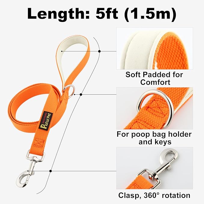 Plutus Pet Cotton Dog Harness and Leash Set, Reflective and Soft Padded, Quick Fit Vest Harness, for Small, Medium and Large Dogs, Orange, XS