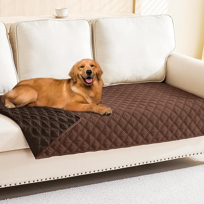 Smiry Waterproof Dog Bed Cover Pet Blanket, Soft Washable Dog Blanket for Furniture Bed Couch Sofa Reversible, Checkered (40"x70", Brown/Chocolate)