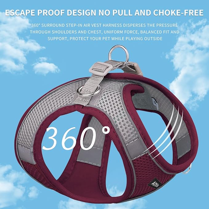 AIITLE Escape Proof Dog Harness - Step in Adjustable Dog Harness No Choke Over with Breathable Mesh and Quick-Release Buckle for Summer- Outdoor Walking, Camping, Training for Medium Dogs Burgundy XL