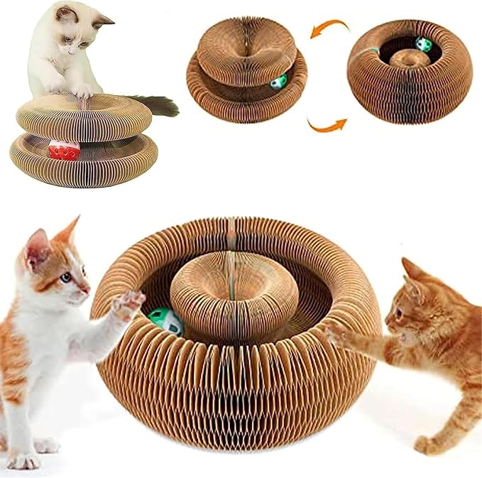 Kitty Kurl Cat Toy,Magic Organ Cat Toy,Magic Organ Cats Scratcher Board,Foldable Recyclable Accordion Toys with Ball for Indoor Cats Playing(2pc)