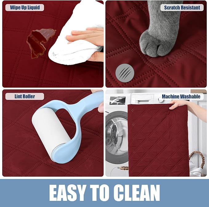 Smiry Waterproof Dog Bed Cover Pet Blanket, Soft Washable Dog Blanket for Furniture Bed Couch Sofa Reversible, Checkered (30"x70", Wine Red/Wine Red)