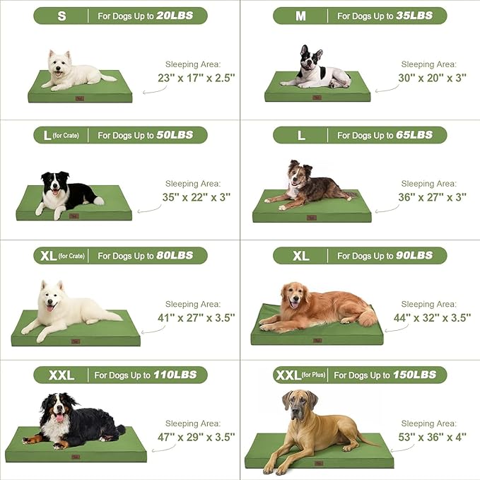 Outdoor Extra Large Dog Crate Bed, XXL Waterproof Dog Bed for Giant Breeds Dogs, 47x29 Inch Orthopedic Egg Crate Foam Pet Mat with Removable Cooling Cover, Light Green