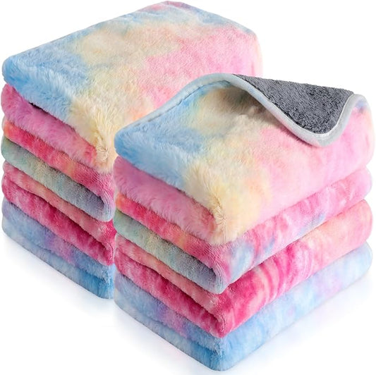 Tudomro 8 Pcs Guinea Pig Blankets Absorbent Washable Animal Fleece Bedding Cage Liners Waterproof Reusable Pet Pee Sleep Mat Pad Cover for Chinchilla Hamster Ferret(Tie Dye,16 x 24 Inch)