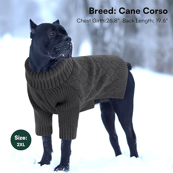 SUNFURA Dog Sweater, Medium Dog Sweaters Doggie Pullover for Fall Winter, Fleece Pet Christmas Sweaters for Holiday, Warm Turtleneck Knitwear for French Bulldog, Boston Terrier, Grey M