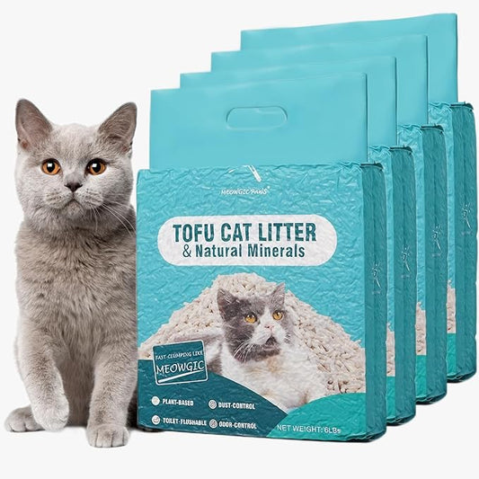 Plant-Based Cat Litter, Odor Control Quick Clumping Tofu Cat Litter, 24 lbs, Low Tracking Dust Control Lightweight Flushable Unscented Natural Kitty Litter