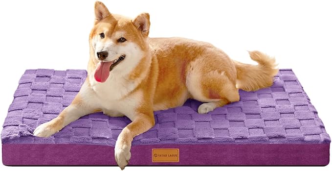 Patas Lague Orthopedic Dog Bed Large Sized Dog 36''X24'', Waterproof Soft Comfortable Egg Crate Foam Large Pet Beds Crate Mat with Removable Washable Cover and Nonskid Bottom, Pueple