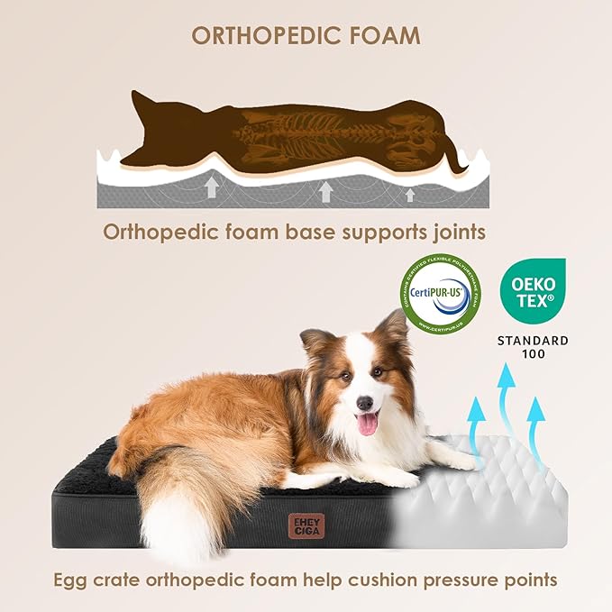 EHEYCIGA Orthopedic XXL Dog Beds for Jumbo Dogs with Removable Washable Cover for Crate, Black, 47x29
