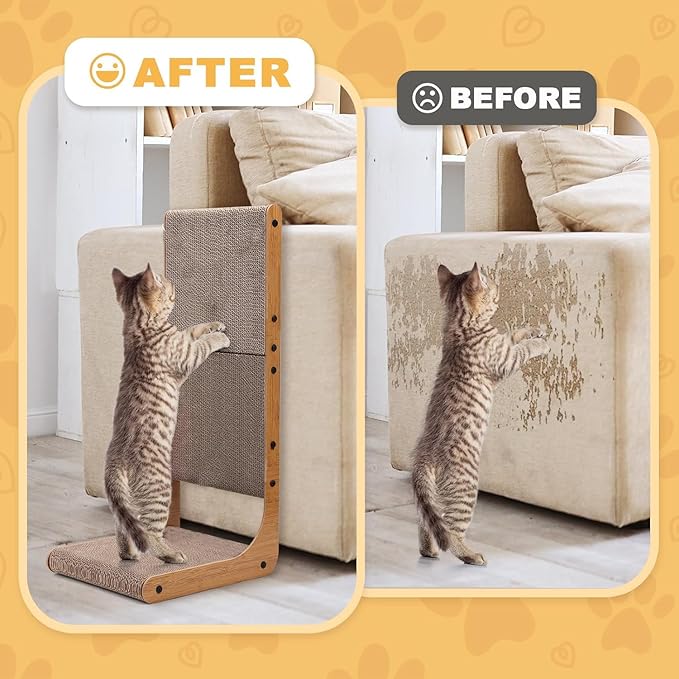 L Shape Cat Scratcher, 23.6 Inch Cat Scratchers for Indoor Cats, Protecting Furniture Cat Scratch Pad, Cardboard Cat Scratching with Ball Toy - 6Pack