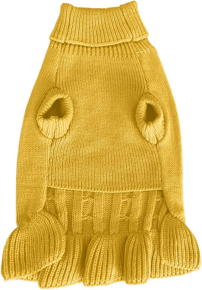 CHBORCHICEN Small Dog Sweaters Knitted Pet Cat Warm Dog Sweatshirt Winter Clothes Kitten Puppy Sweater (XXS, Dress-Yellow)
