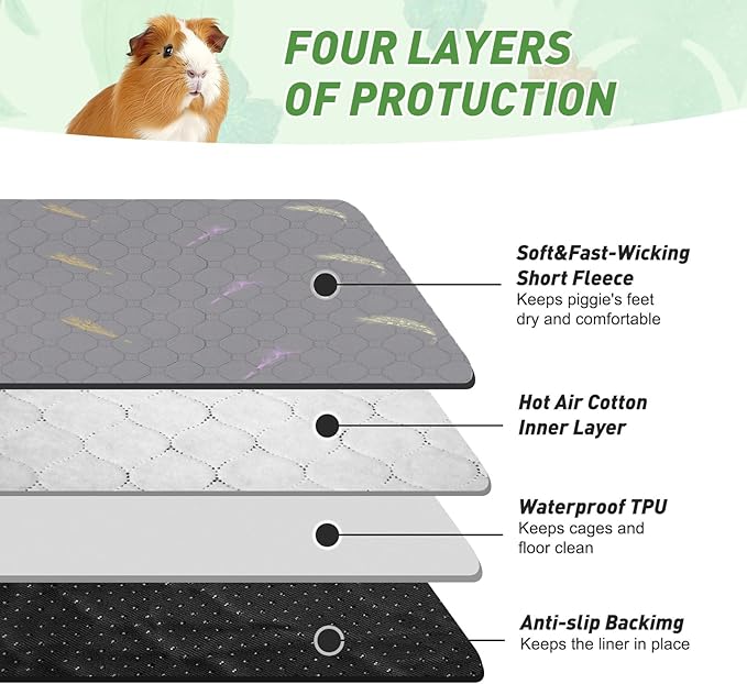 2Pcs Guinea Pig Cage Liners,Guinea Pig Fleece Cage Liners24''X48'' Super Absorbent Washable Pee Pads Reusable for Rabbit Hamster Chinchilla