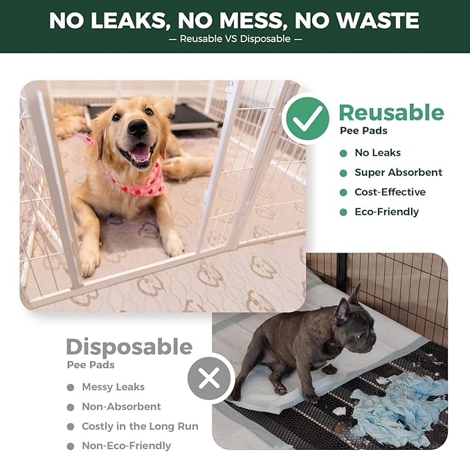 FXW Washable Pee Pads for Dogs, Puppy Pads with Super Absorbent, Specifically Designed for FXW Rollick/Homeplus 24inch 8 Panels Dog Playpen, 85" × 39" Rectangle, Khaki, 2 Packs