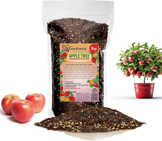 Gardenera Premium Apple Potting Soil Mix - Optimal Nutrient-Rich Blend for Thriving and Juicy Apples - 3 Quart