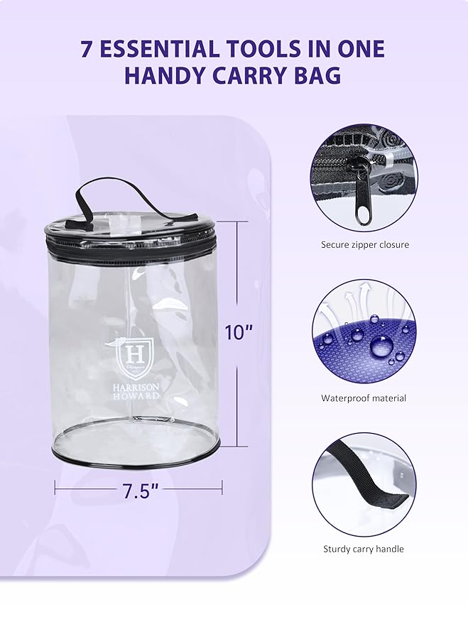 Harrison Howard 7 Pieces Horse Grooming Kit Horse Bathing Supplies Brushes for Grooming with Convenient Organizer Tote Purple