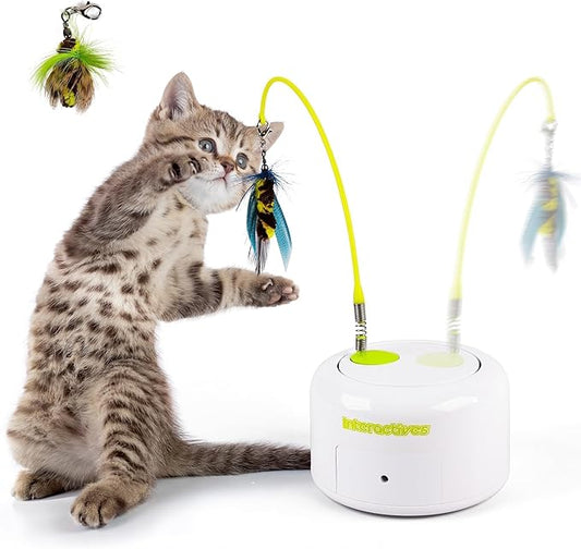 ALL FOR PAWS Interactive Cat Toy, Automatic Cat Toys with Moving Insects for Indoor Bored Cats, Fun Kitten Toy with Motion Sensor, Teaser Flying Feather Wand, Replacement Insect Toy