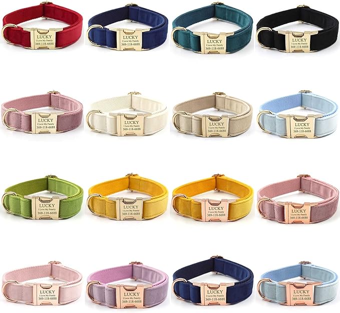 PETDURO Personalized Dog Collar Purple Soft Velvet for Large Medium Small Girl Dogs - Custom Collar with Name Phone Number Engraved on Gold Metal Buckle - Add Matching Leash Bow Set via Customize Now